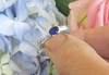 Natural Blue Sapphire Solitaire Ring - East West Semi Bezel Set in solid 14k white gold with diamonds