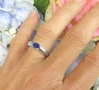 White Gold Natural Oval Blue Sapphire Solitaire Ring - East West Semi Bezel Set for sale