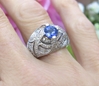 Bold Large Estate Style Ceylon Natural Blue Sapphire Ring in 14k white gold for sale