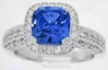 Cushion Sapphire Ring with Diamond Halo in 14k white gold