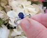 Natural Oval Blue Sapphire and Real Diamond Engagement Ring in 14k white gold