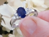 Natural Oval Blue Sapphire Ring with Real Diamonds in 14k white gold