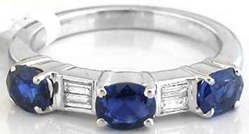 East West Set Natural Blue Sapphire and Real Diamond Anniversary Band Ring in solid 18k white gold for salefor sale