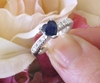 Heart Cut Real Blue Sapphire Engagement Ring with genuine diamonds set in solid 14k white gold for sale