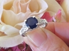 Natural Round Blue Sapphire Engagment Ring with real diamonds and set in solid 14k white gold