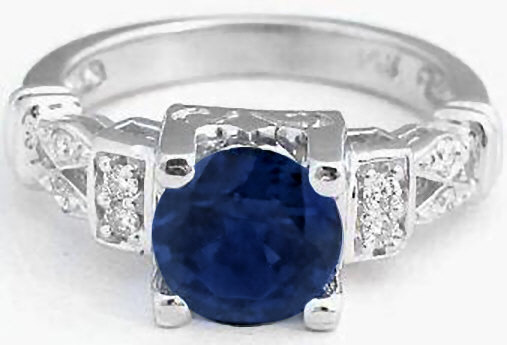 1.30 Cts Round Blue Sapphire Diamond Engagement Ring Solid 14k White Gold 