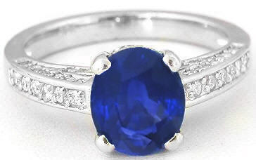 Natural Ceylon Blue Sapphire Engagement Ring - Real Oval Sapphire and 14k white gold band for sale