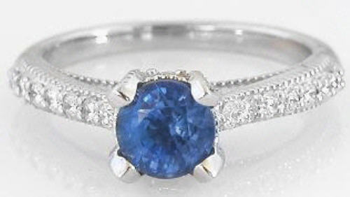 Natural 1 carat Ceylon Blue Sapphire and Diamond Ring in 14k white gold