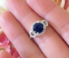 Natural Round Blue Sapphire and Diamond Engagement Ring in 14k white gold