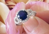 14k white gold Round Cut Natural Blue Sapphire Engagement Ring with a Real Diamond Halo