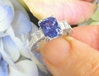 Radiant Cut Ceylon Blue Sapphire Ring with Baguette Diamonds in real 18k white gold