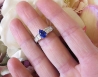 Pear Cut Genuine Blue Sapphire Engagement Ring with Real Baguette Diamonds in solid 14k white gold for sale