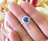 Cushion Cut Natural Cornflower Blue Sapphire and Diamond Engagement Ring 14k white gold for sale