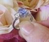 Natural Oval Blue Sapphire and White Sapphire Engagement Ring in sold 14k white gold for sale
