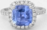 3.62 carat Ceylon Cushion Cut Sapphire & Diamond Ring in 14k white gold