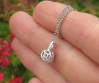 Round Genuine Pink Sapphire Pendant with Real Diamond Halo in solid 14k white gold for sale