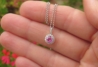 14k white gold Round Real Pink Sapphire Pendant with Genuine Diamond Halo