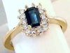 Kate Middleton Inspired Natural Blue Sapphire Engagement Ring with Real Diamond Halo in solid 14k yellow gold