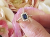 Kate Middleton Inspired Natural Sapphire Engagement Ring with Real Diamond Halo in solid 14k yellow gold setting