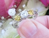 Real Round Diamond Engagement Ring with Natural Round Yellow Sapphires in 14k white gold for sale