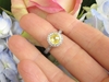 Bezel Set Diamond Halo Natural Light Yellow Sapphire Ring in 14k white gold
