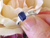 Natural Blue Sapphire and Baguette Diamond Engagement Ring in 14k white gold for sale