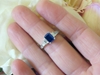 Natural Blue Sapphire and Baguette Diamond Ring in solid 14k white gold for sale