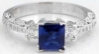 1 carat natural Princess Cut Sapphire and Diamond Ring in 14k white gold - vintage design