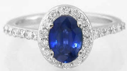 Natural Blue Sapphire Ballerina Engagement Ring in solid 14k white gold for sale