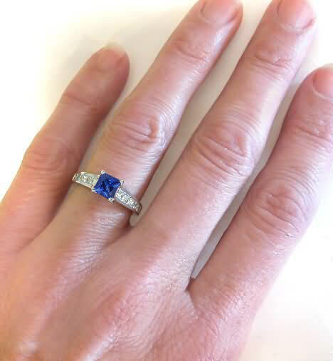 Under Halo Princess Cut Sapphire Engagement Ring In 14K White Gold |  Fascinating Diamonds