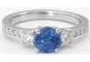 Natural Round Cut Blue Sapphire and Diamond Ring in 14k white gold