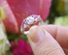 SI1 Round Cut Diamond Engagement Ring with Natural Trillion Pink Sapphires in 14k white gold