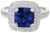 Expensive Cushion Cut Cornflower Blue Natural Sapphire Engagement Ring with Real Pave Diamonds in 14k white gold for sale