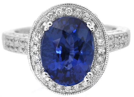Large Natural Ceylon Sapphire and Diamond Ring in 14k white gold for sale