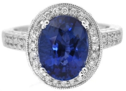 Large Natural Ceylon Oval Cut Sapphire and Diamond Ring in 14k white gold with Vintage Details