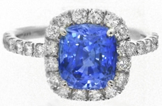 Cushion Cut Natural Sapphire Engagement Ring with a Diamond Halo in solid 14k white gold