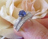 Genuine Ceylon Round Blue Sapphire Engagement Ring with Real Diamonds in a antique styled 14k white gold band for sale