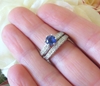 Natural Round Blue Sapphire Engagement Ring with Real Diamonds in a vintage styled 14k white gold band for sale