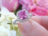 Cushion Cut Natural Bubble gum Pink Sapphire Engagement Ring with Real Diamonds in simple solid 14k white gold for sale