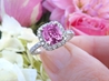 Cushion Cut Natural Bubble gum Pink Sapphire Engagement Ring with Real Diamonds in simple solid 14k white gold for sale