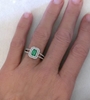 Natural Emerald Ring - Double Diamond Halo in white gold on the hand