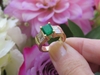 Natural Colombian Emerald Engagement Ring with Real Baguette Diamonds i sold 14k yellow gold. 6 x 8 mm emerald.