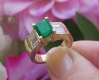 Natural Colombian Emerald Ring with Real Fine Quality Baguette Diamonds in solid 14k yellow gold from MySapphireSource