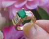 Natural Colombian Emerald Ring with Real Baguette Diamonds i sold 14k yellow gold for sale