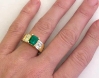 Fine Quality Natural Colombian Emerald and Baguette Diamond Statement Ring in 14k yellow gold