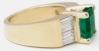 Side View of Wide Band and Tapered Band for Fine Natural Emerald and Baguette Diamond Ring in 14k yellow gold