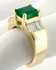 Genuine Emarald Ring with east-west set Baguette Diamonds in 14k yellow gold