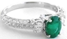 Emerald Ring - Antique Styled Past Present Future in 14k white gold