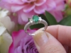 Oval Natural Emerald Ring - 3 Stone Antique Style Diamond Engagement Ring in 14k white gold