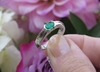 Natural Emerald East West Solitaire Ring - Semi Bezel Set Oval Emerald Ring in solid 14k white gold for sale
